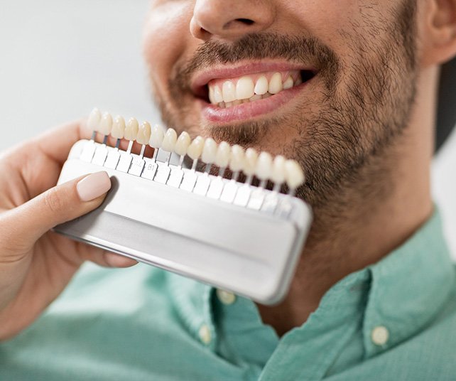 Little Ferry cosmetic dentist matching shade of patient's teeth